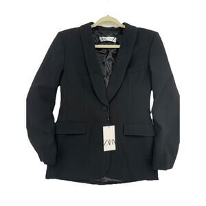 ZARA WOMEN NEW DINNER JACKET BLAZER SATIN EFFECT TUXEDO COLLAR 8411/791 BLACK